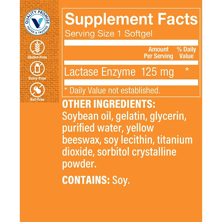 Lactase Enzyme for Lactose Digestion - 125 MG (100 Softgels) - Image 3