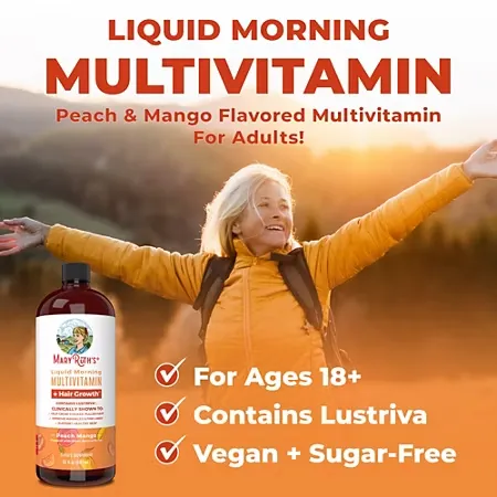 Liquid Morning Multivitamin + Hair Growth with Lustriva – Peach Mango (30 Fl. Oz. / 30 Servings) - Image 4