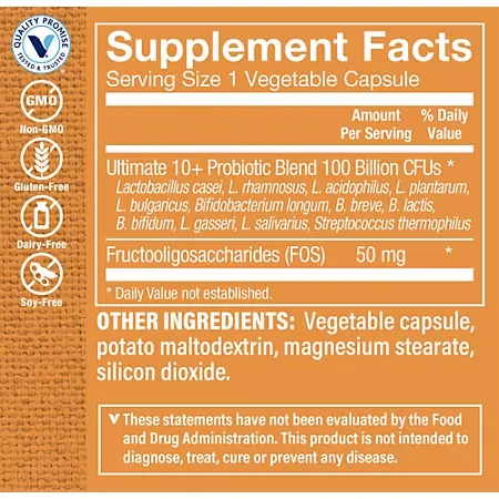 Ultimate 10+ Probiotics - Immune Support, Digestive & Respiratory Health - 100 Billion CFUs (30 Vegetable Capsules) - Image 4