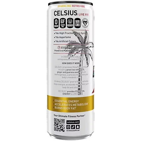 Celsius Sparkling Energy Drink - No Sugar or Preservatives - Retro Vibe (12 Drinks, 12 Fl Oz. Each) - Image 3