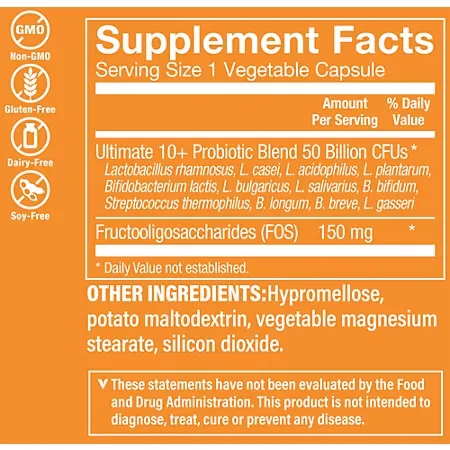 Ultimate 10+ Probiotics - Immune Support, Digestive & Respiratory Health - 50 Billion CFUs (60 Vegetable Capsules) - Image 2
