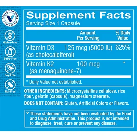 Vitamin D3 & K2 – Immune Support & Bone Health – 5,000 IU (120 Capsules) - Image 4