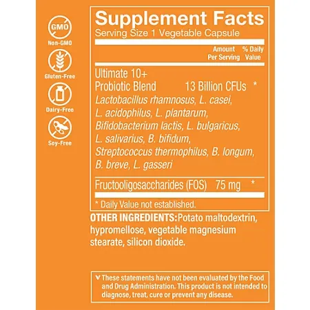 Ultimate 10+ Probiotics - Immune Support, Digestive & Respiratory Health - 13 Billion CFUs (100 Vegetable Capsules) - Image 3